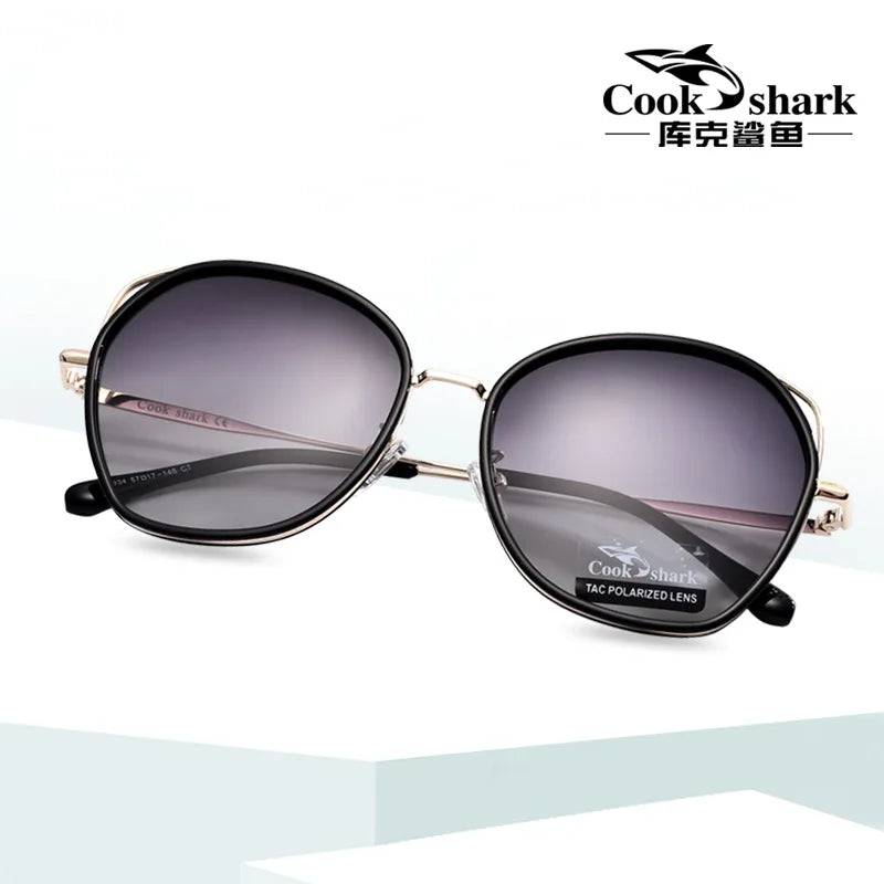 Cook shark sunglasses ladies sunglasses Korean tide glasses UV polarized round face big face star with the same paragraph
