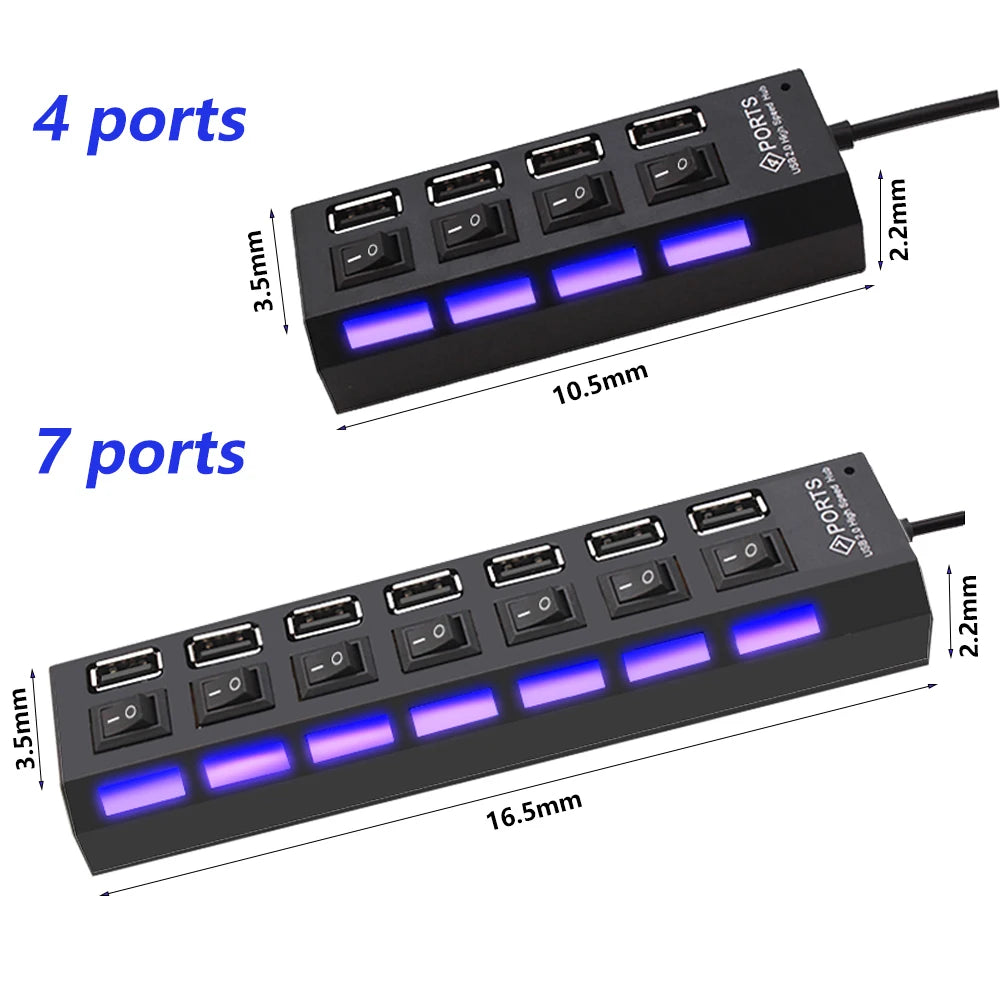 USB Hub - USB Splitter - Power Adapter 4/7 Port Multiple Expander