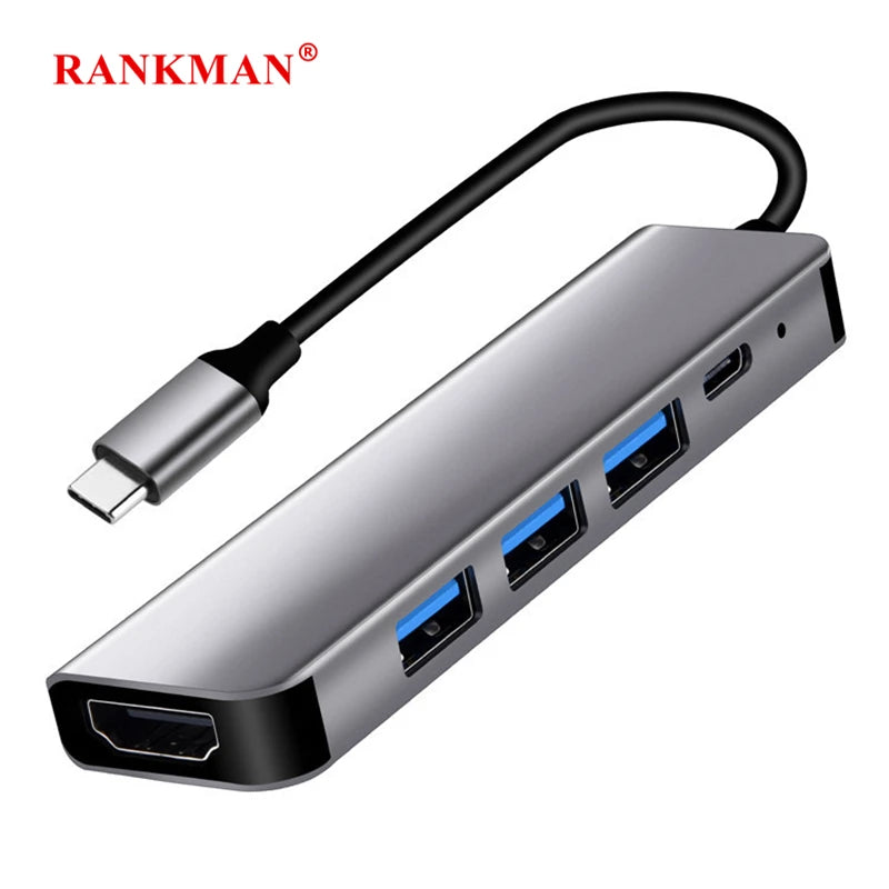 Rankman USB C Hub to 4K HDMI-Compatible USB 3.0 2.0 Type C PD Charging Dock for MacBook iPad Samsung S20 Dex TV Laptop Mouse