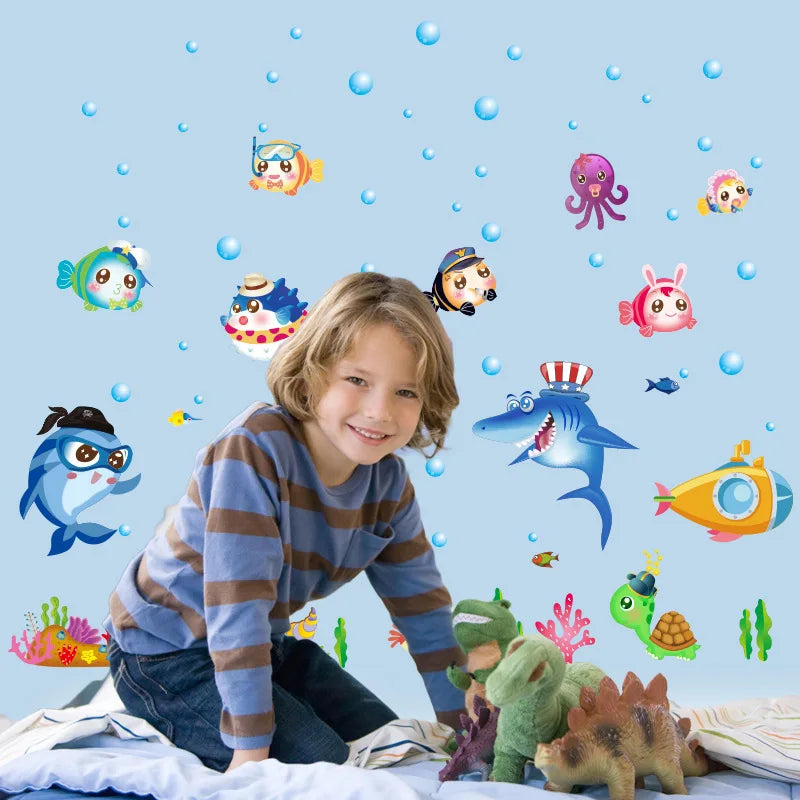 Blue Sea Fish Bubble Wall Sticker For Kids Rooms