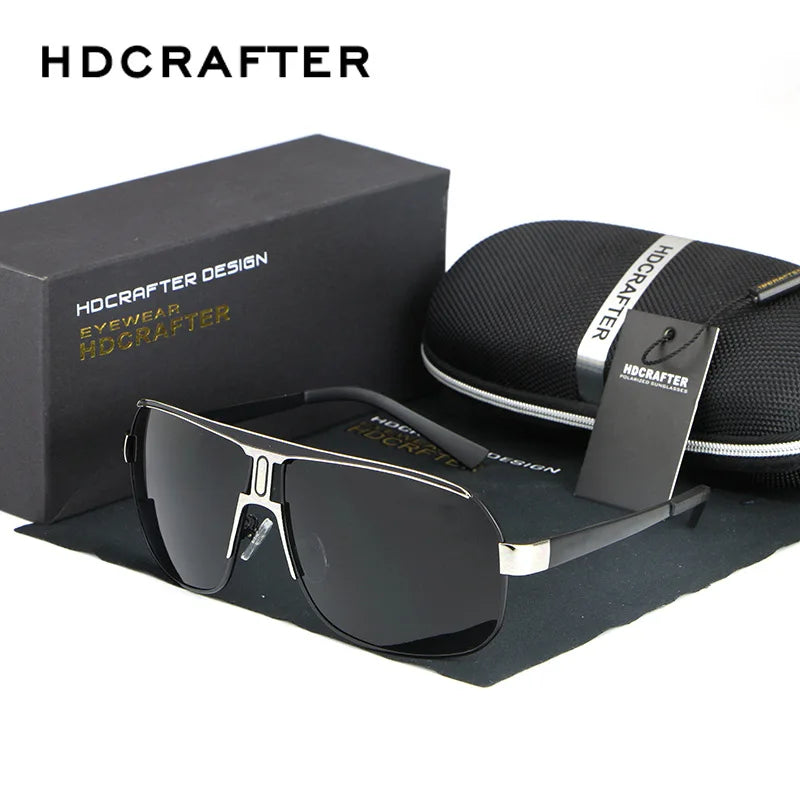 HDCRAFTER Mens Retro Polarized Sunglasses Men Ovesized Luxury Brand Designer Mirror Coating Sun Glasses Man Sunglass Oculos Male