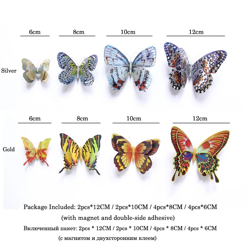 Double Layer 3D Butterfly Wall Stickers - 12Pcs
