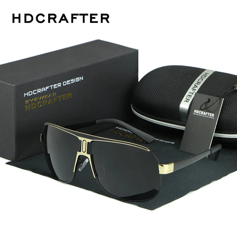 HDCRAFTER Mens Retro Polarized Sunglasses Men Ovesized Luxury Brand Designer Mirror Coating Sun Glasses Man Sunglass Oculos Male
