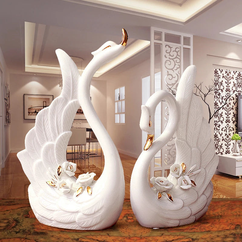 White Swan Lovers - Ceramic Crafts Porcelain Animal Figurines