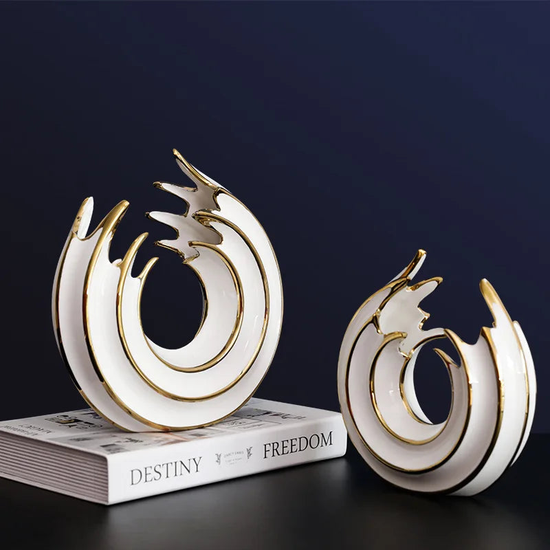 Nordic Creative Round Light Luxury Abstract Sea Wave Ceramic Statue