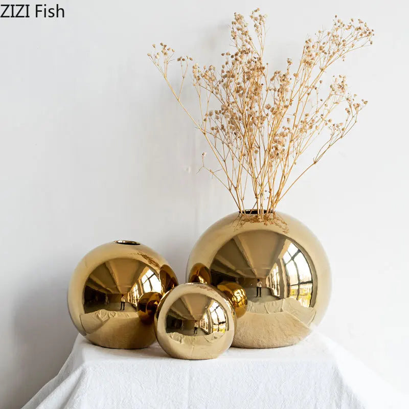 Plating Golden Ball Ceramic Vase - Decoration Ornaments