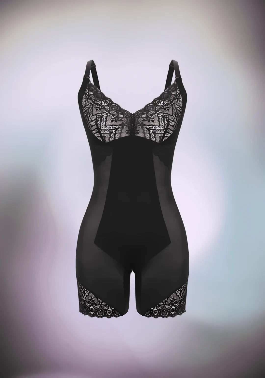 tummy-control-body-shaper-removable-straps-strapless-lace-bodysuit-mesh-panel-shapewear