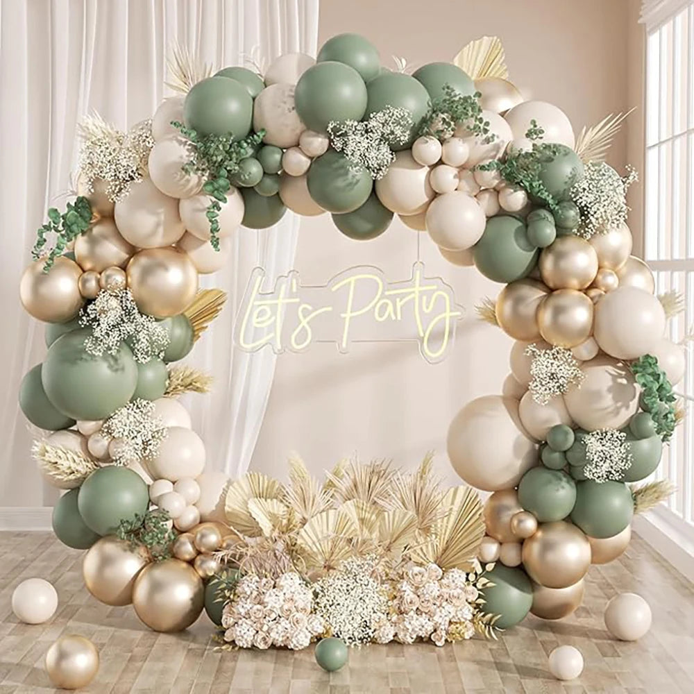 White Sand Garland Sage Green Gold Balloon Arch Kit