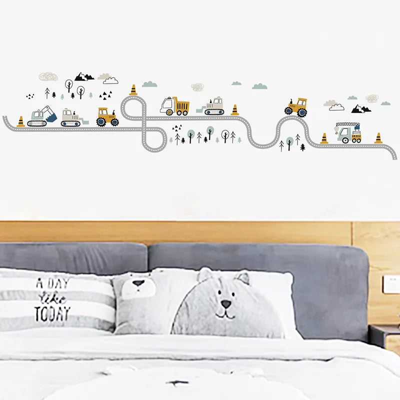 Wall Stickers - Decoration Traffic Track Cars Truck Tractor Bulldozer