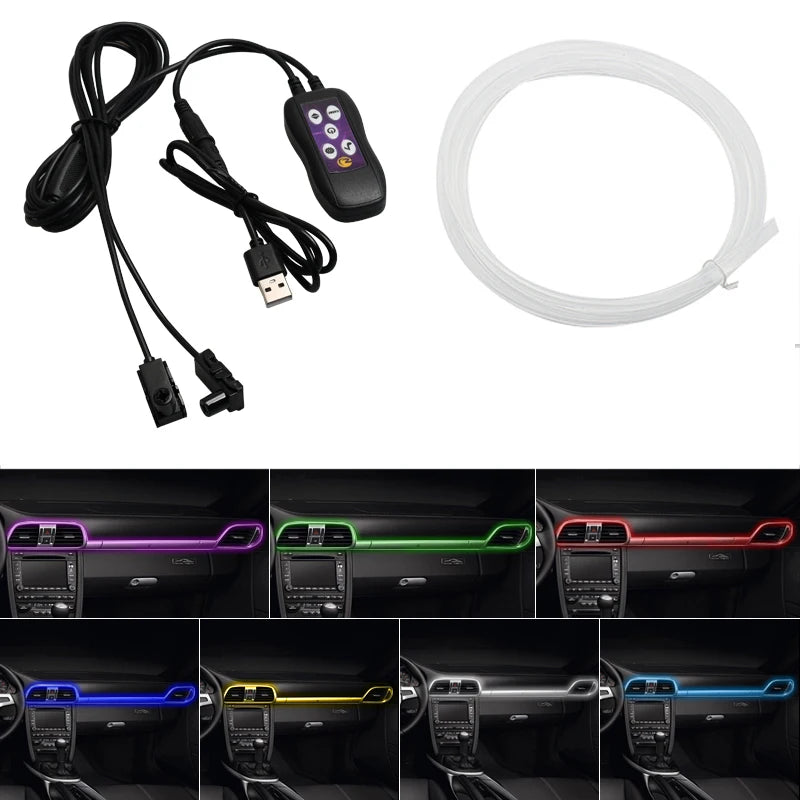 USB Car Interior Lights 64 Colors Optical Fiber Strips Multiple Modes Sound Control RGB Decorative Ambient Lamp Car Neon Light