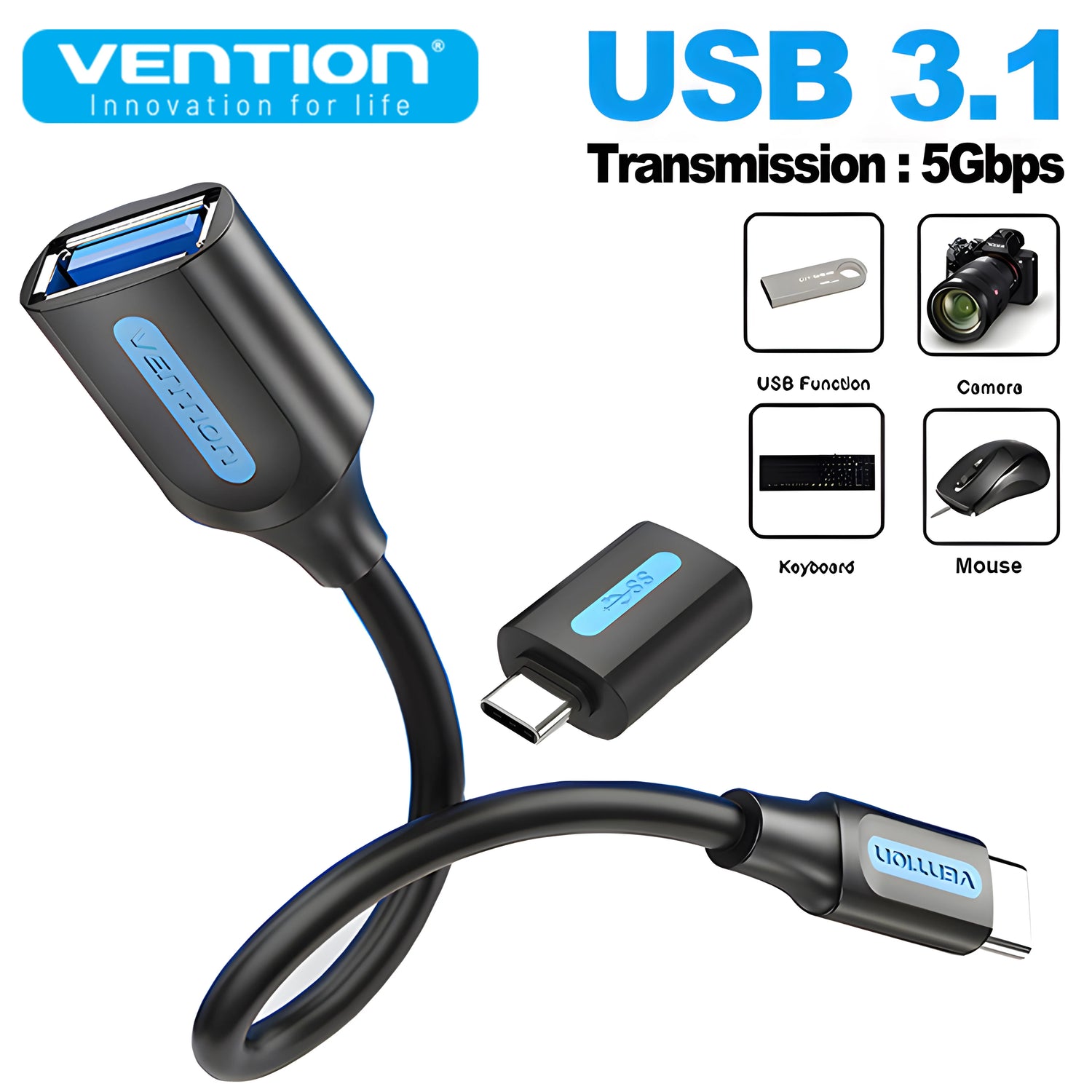 Vention OTG USB Type C 3.1 - 3.0 5GB Transfer Adapter to USB A Female