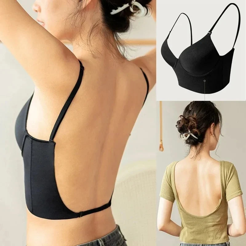 Women Invisible Bra Deep U Plunge Bras Backless Top for Dresses Sexy Lingerie with Transparent Strap Push Up Strapless Underwear