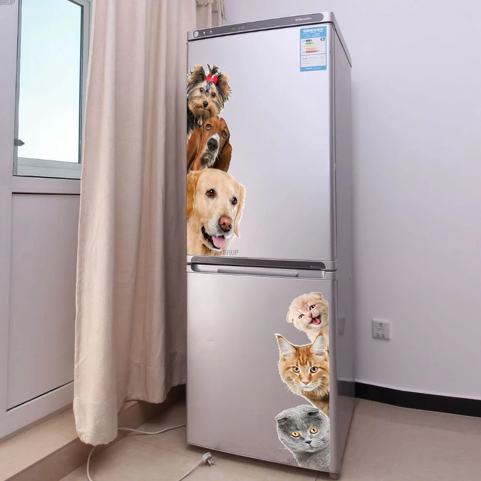 Dogs Cats 3D Wall Sticker - Funny Door Window Animal Art