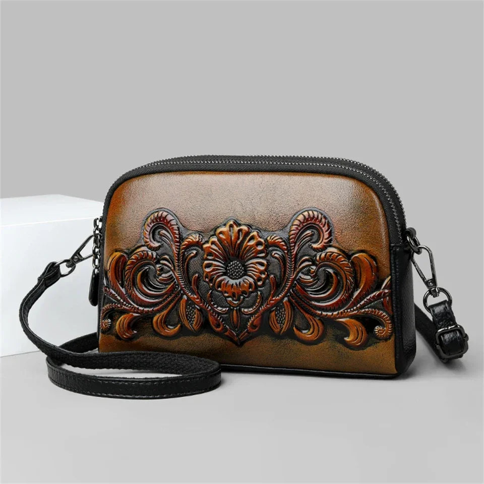 Designer Wrist Bag Women Relief Shoulder Bag Retro Small Fashionable Mommy Phone Pocket High-quality Leather Crossbody Purse New