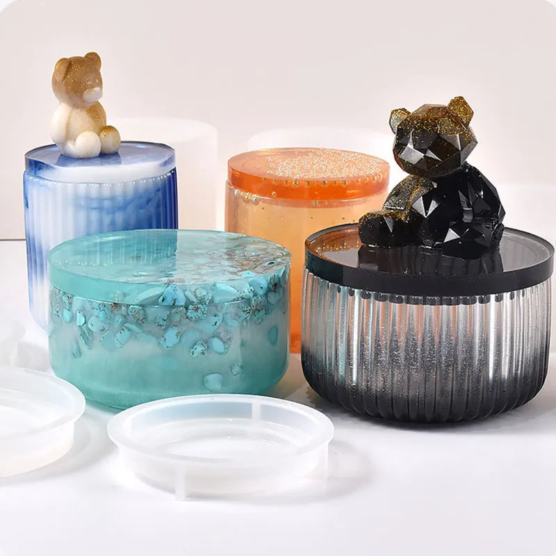 DIY Crystal Epoxy Resin Mold High Mirror Round Storage Bottle Stripe Jewelry Box Container Silicone Molds For Aromatherapy