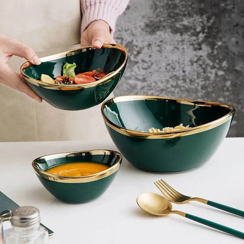 Nordic Ceramic Bowls In Gold Inlay - Creative Bowl Tray