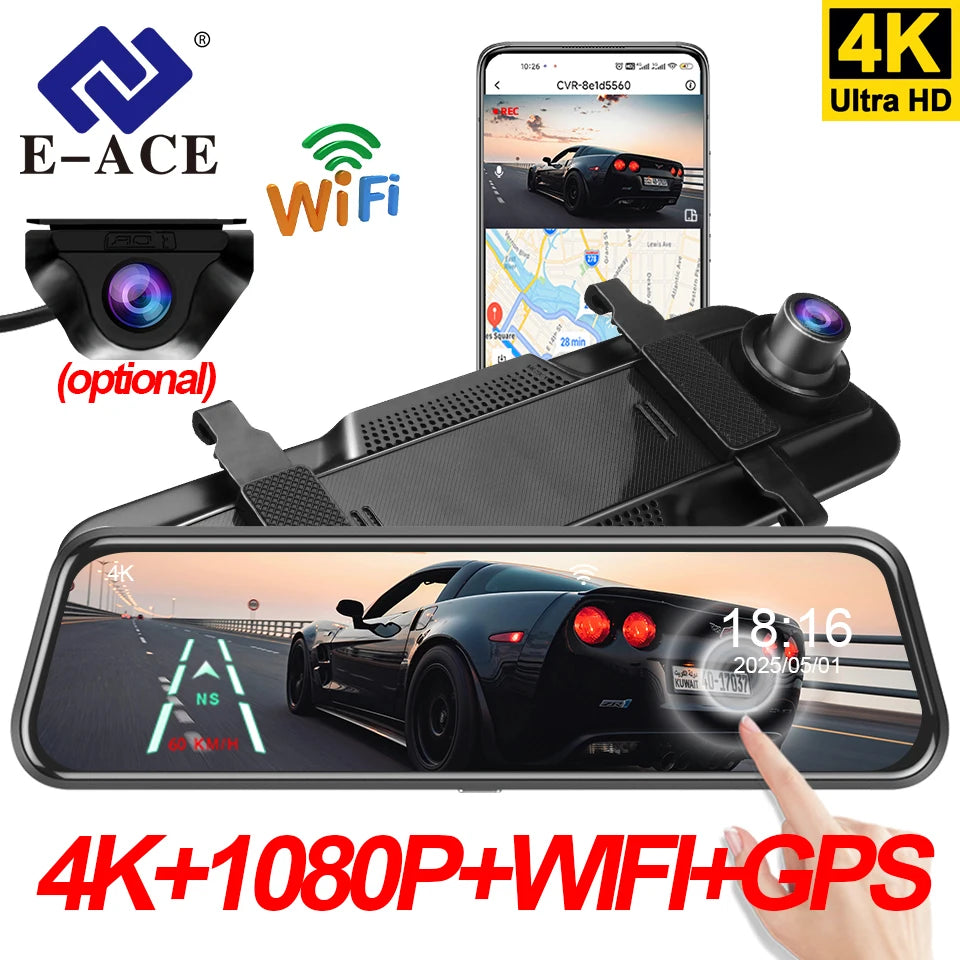 Mirror & Dash Cam - Dual Lens Car Dvr Support - WIFI GPS