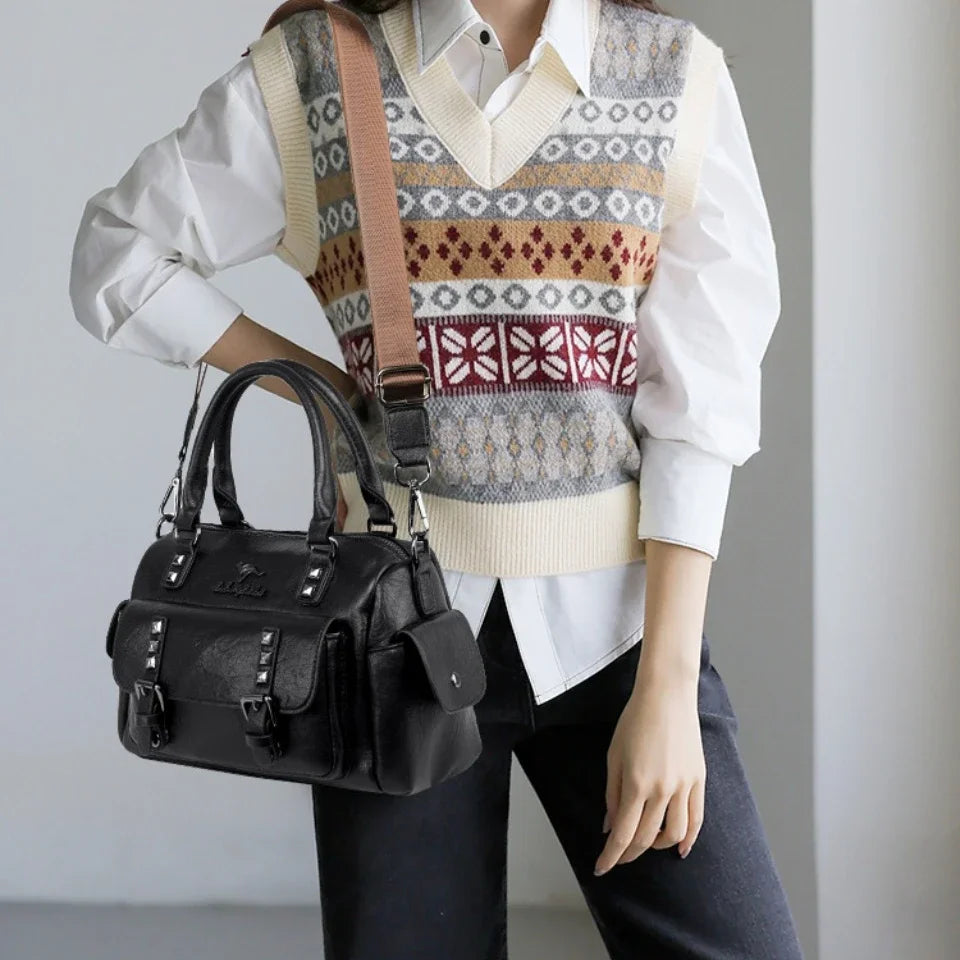 High Quality Soft Leather Women's Handbags Luxury Designer Female Boston Bag Luxury Large Capacity Shoulder Bags Sac A Main