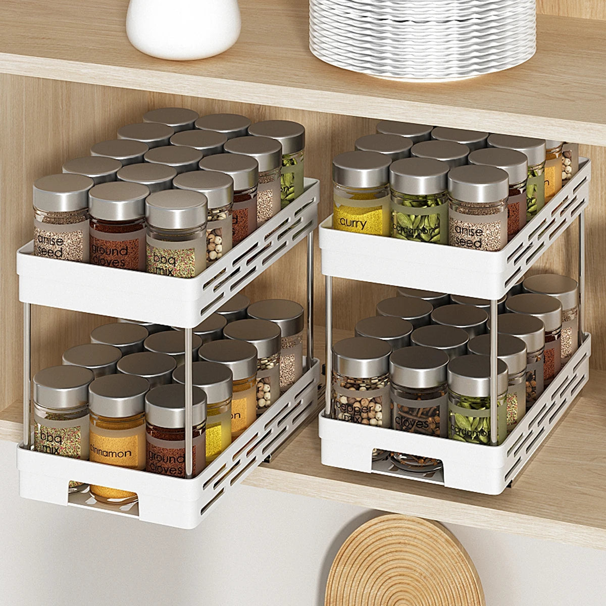 Double Layer Pull-Out Seasoning Bottle Spice Rack - Multifunctional Drawer Cabinet