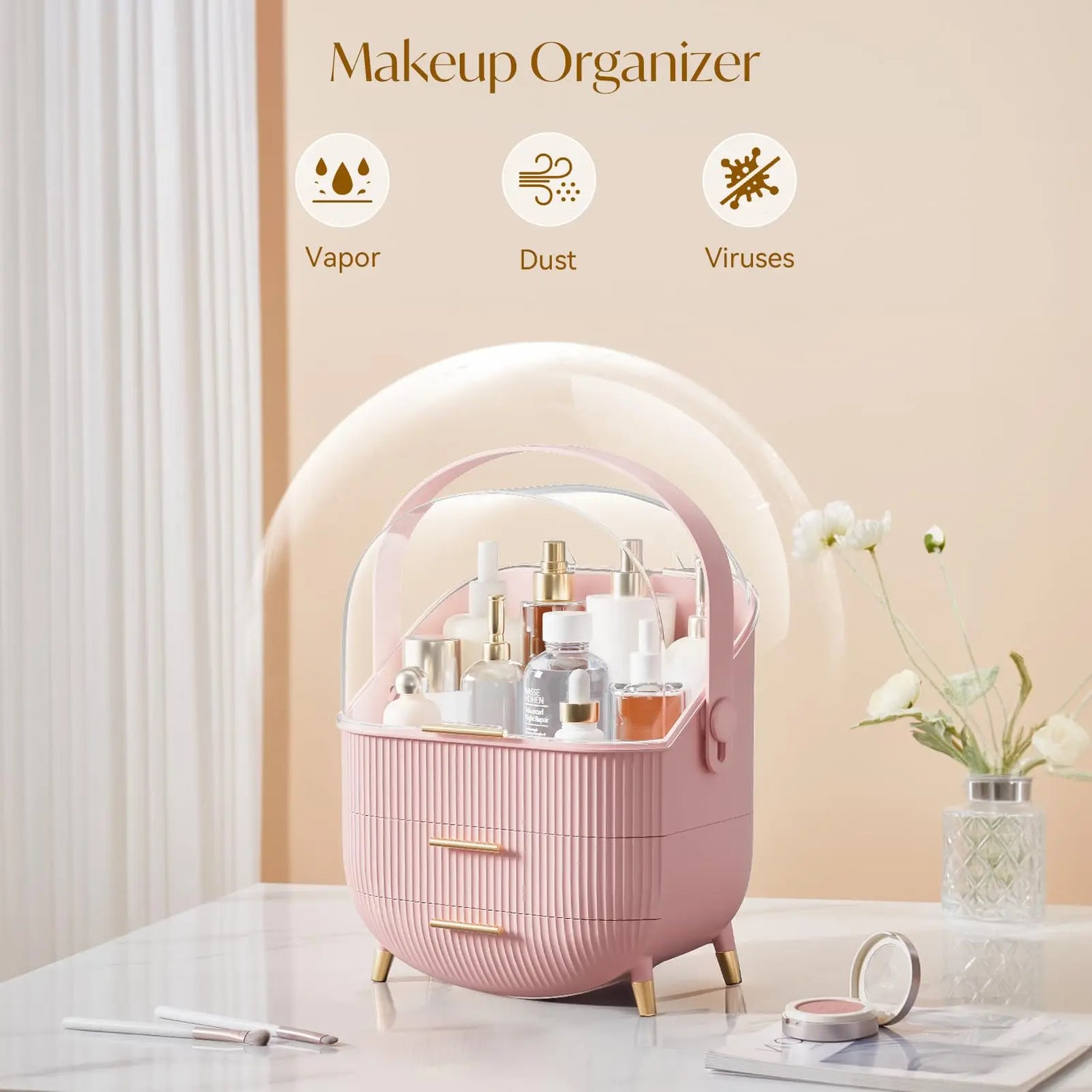 Makeup Storage Organizer with Lid - Cosmetics Skincare Organizer