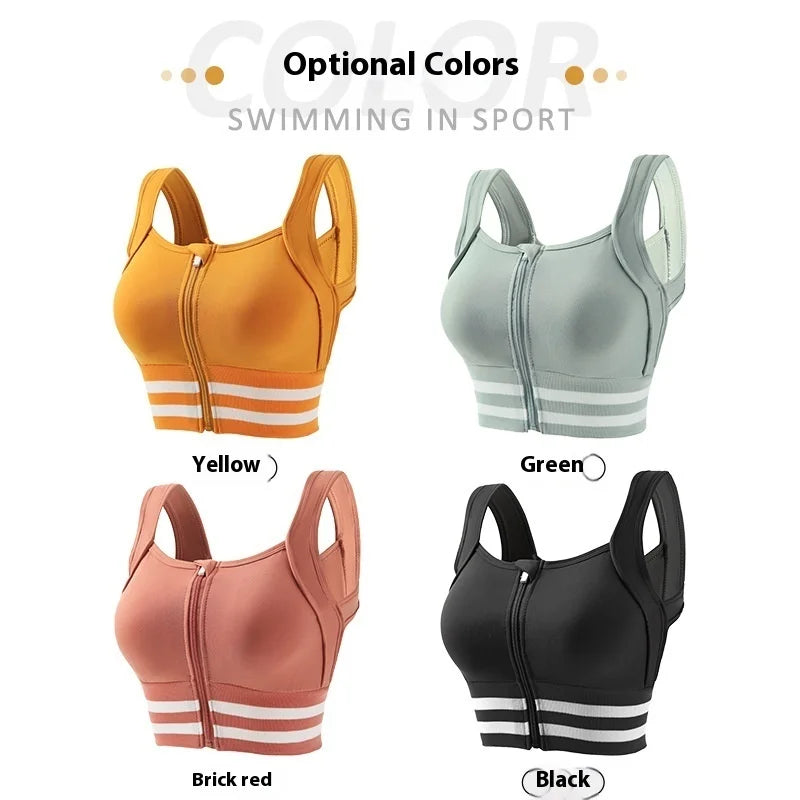 Front Zipper Sports Bra Women's Running Shock-proof No Steel Ring Gathered Back Underwear Fitness Quick-drying Yoga Vest