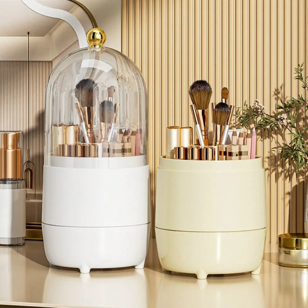 New PP Makeup Brush Holder 360° Rotating Large-capacity Cosmetics Display Case With Lid Dustproof Storage Box Makeup Brush