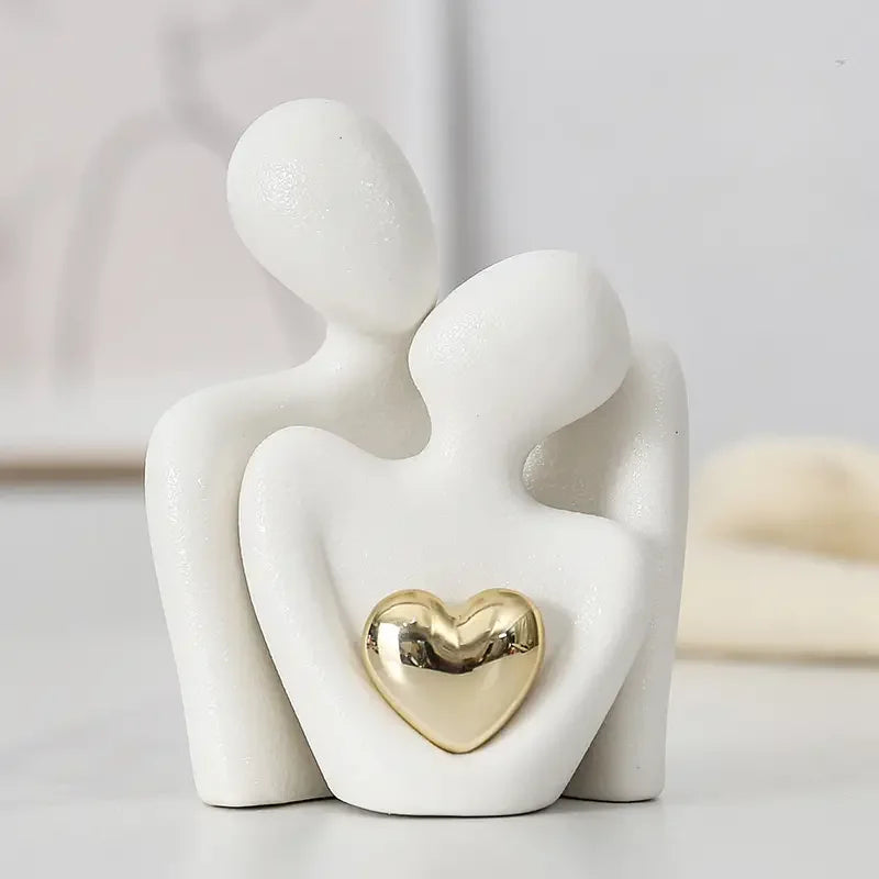 Romantic Ceramic Embrace Figurines, Earthenware Couple Set