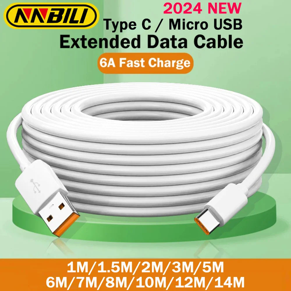 NNBILI 6A 1M-14M Extra Long Micro/Type C USB Fast Data Cable