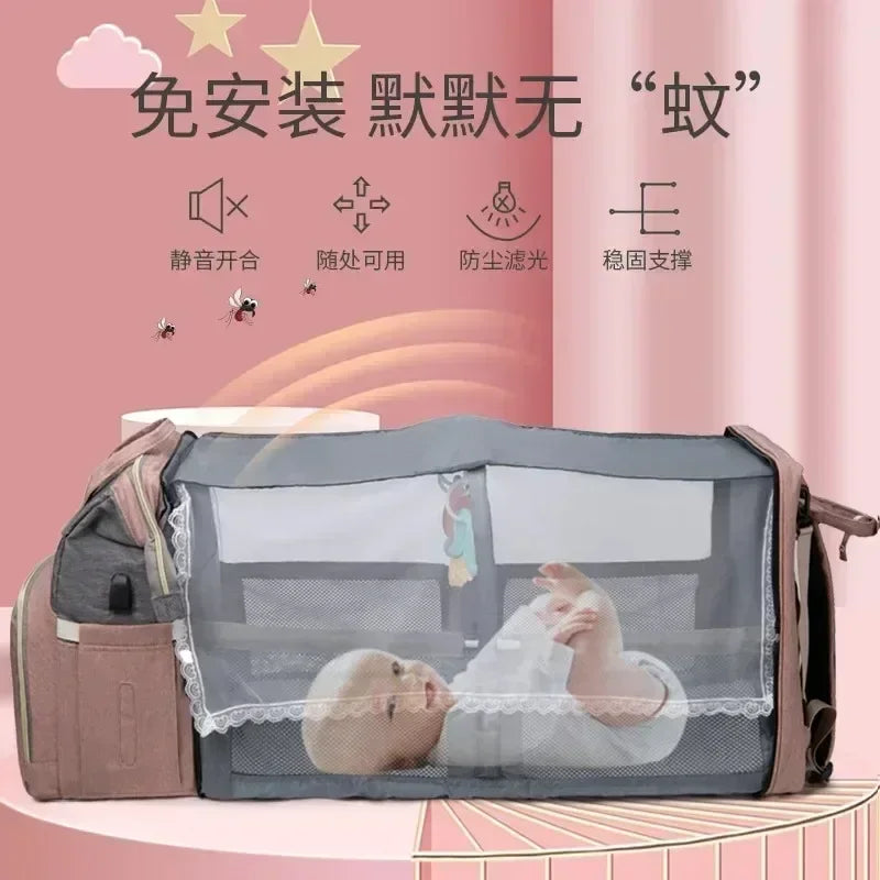 Mommy Bag Lightweight Portable Folding Crib Bed Large-capacity Travel Maternity Bags Baby Backpack Female Mommy Outting Bag Gift