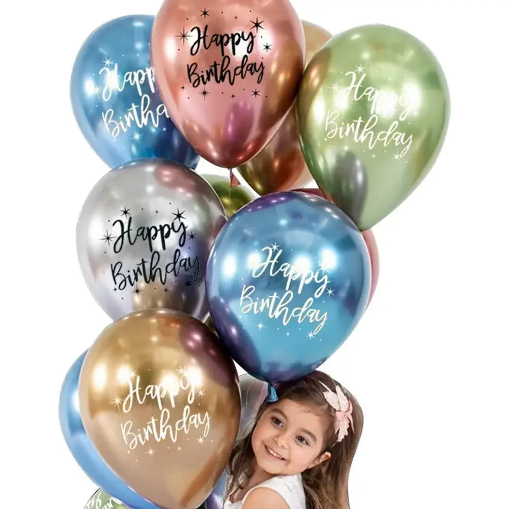 Happy Birthday Printed Pattern Metallic Ballons - 10/20pcs 12inch