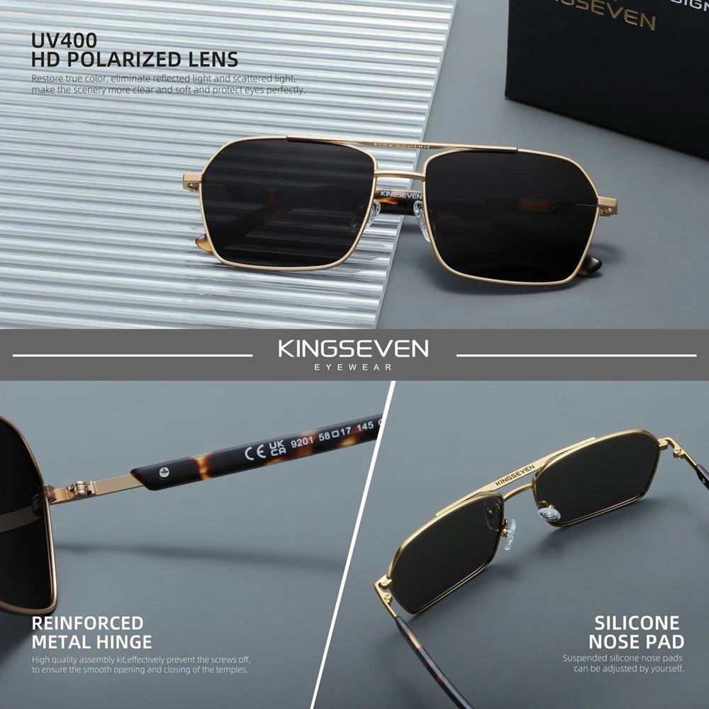 KINGSEVEN 2024 Polarized Sunglassesfor Men Alloy frame Outdoor Driving Eyewear Anti-Glare Mirror Lens Business Men