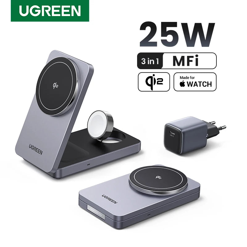 UGREEN MFi 3-in-1 25W Magnetic Wireless Charger Stand