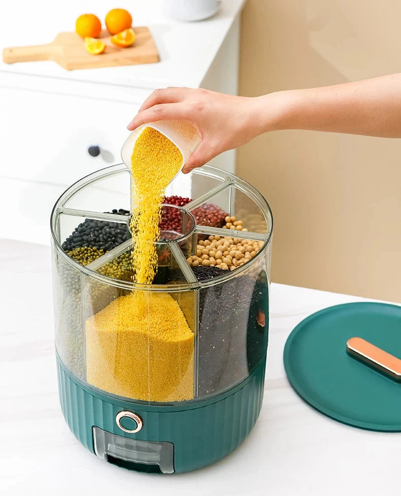 Kitchen Rotation Storage Box Pet Food Dispenser Sealed Dry Cereal Grain Bucket for Kitchen Moisture Proof Grain Organization