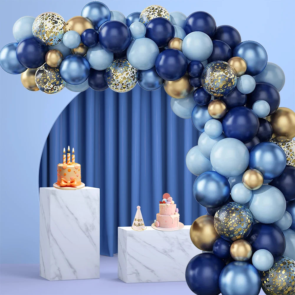 Balloons Garland Arch Set Blue & Metal Gold - Confetti Ballons