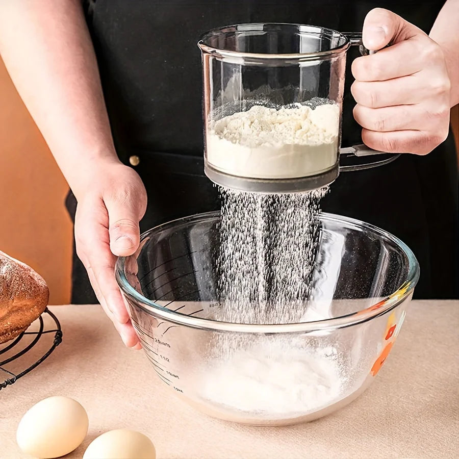 Semi-Automatic Flour Sifter With Hand Press - Non-stick Baking Tool