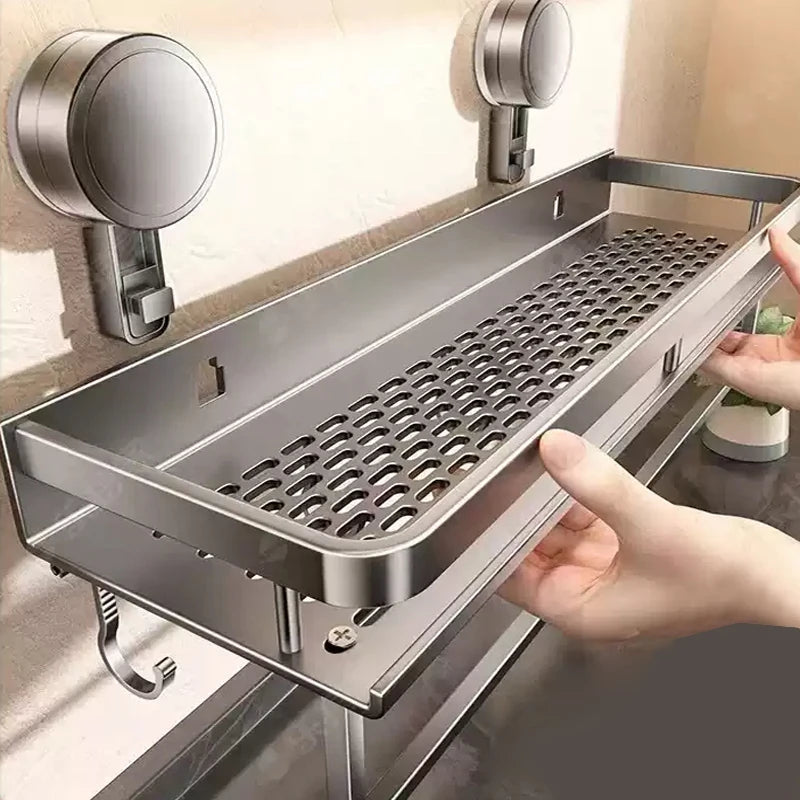 No Drill Bathroom Suction Cup Storage Shelf