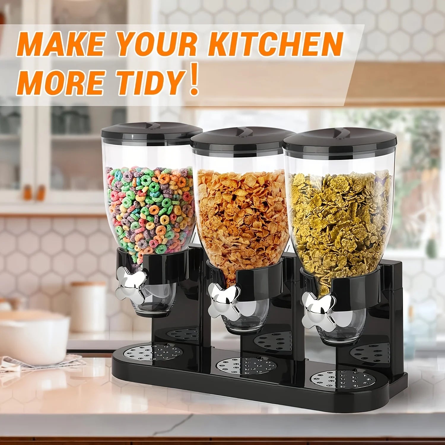 Triple-Bucket Cereal Dispenser, Large Capacity, Perfect For Grains