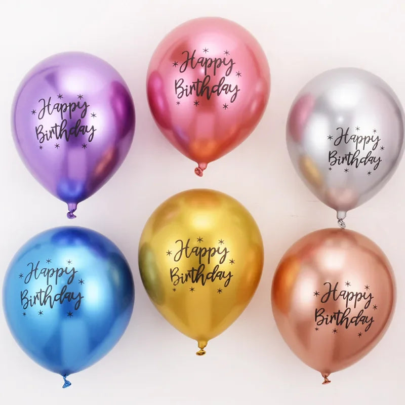 Happy Birthday Printed Pattern Metallic Ballons - 10/20pcs 12inch