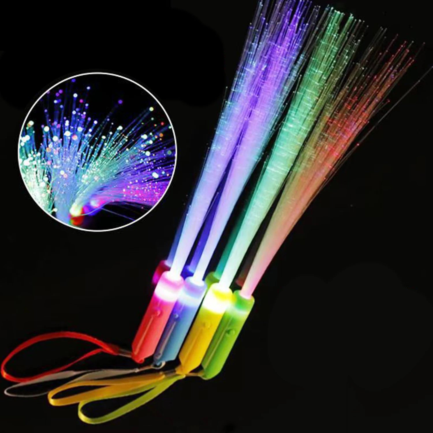 LED Light Up Fiber Optic Wands Glow Sticks Flashing Concerts Rave Colorful Flashing Concert with Strap LED Light Up Shows Toys