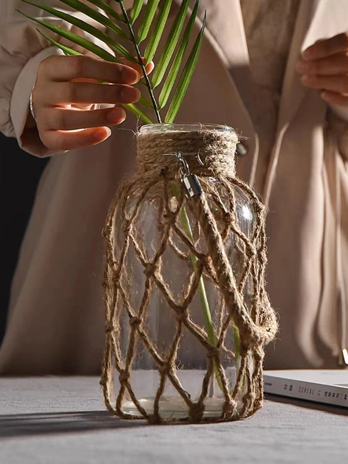 Hand Woven Hemp Rope Glass Vase