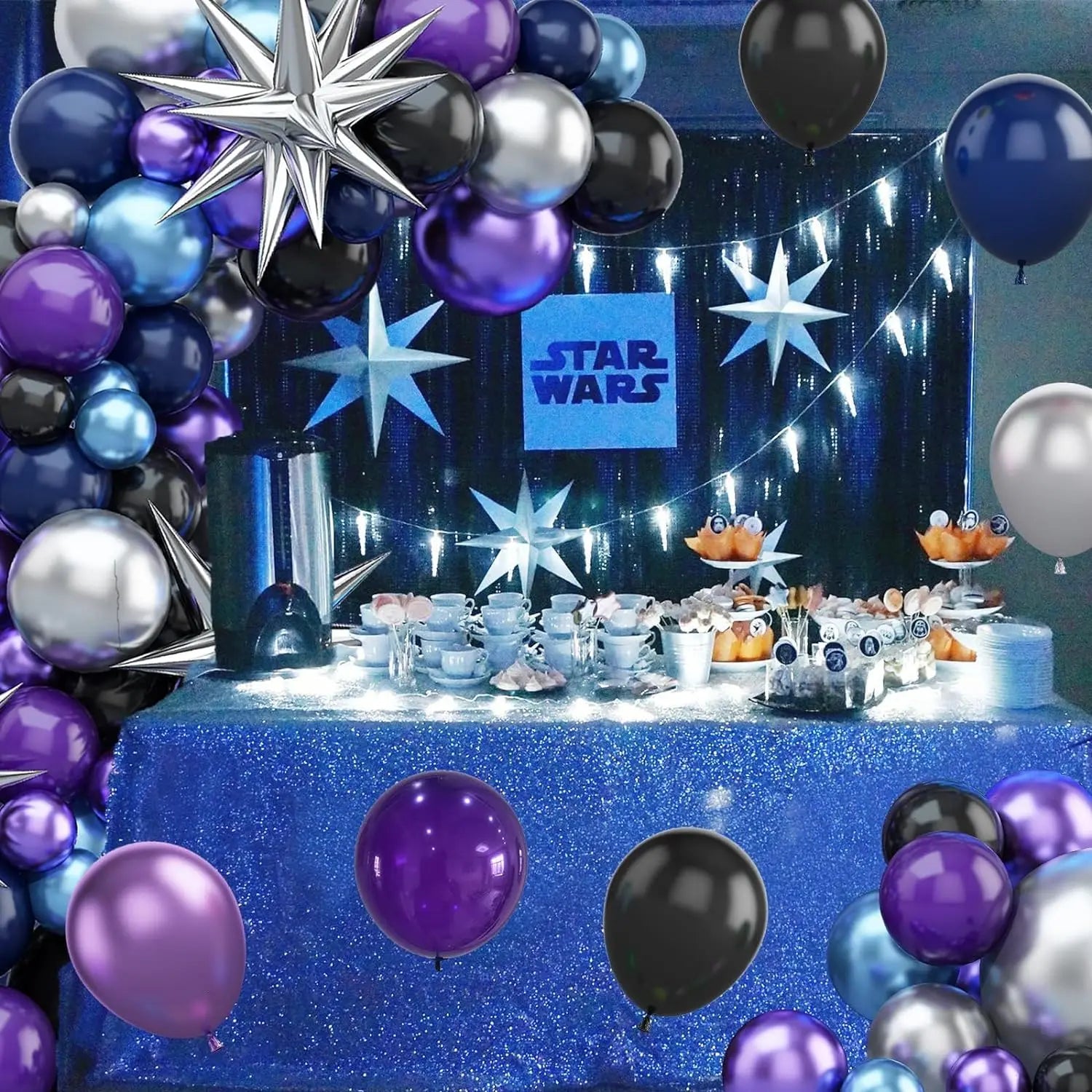 Metallic Blue Purple Silver Space Balloons - 108Pcs