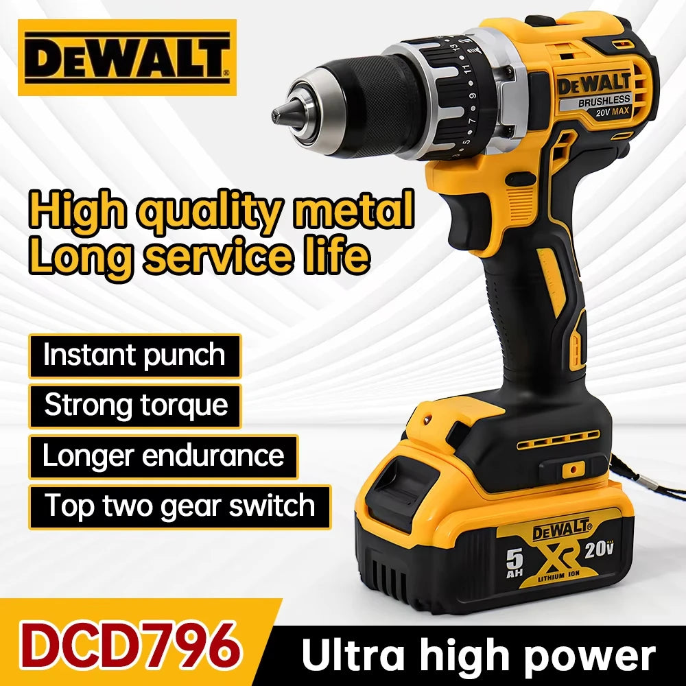Dewalt DCD796 13mm Brushless Impact Electric Drill Multifunctional Cordless Screwdriver Rechargeable 20V Battery Power Tools