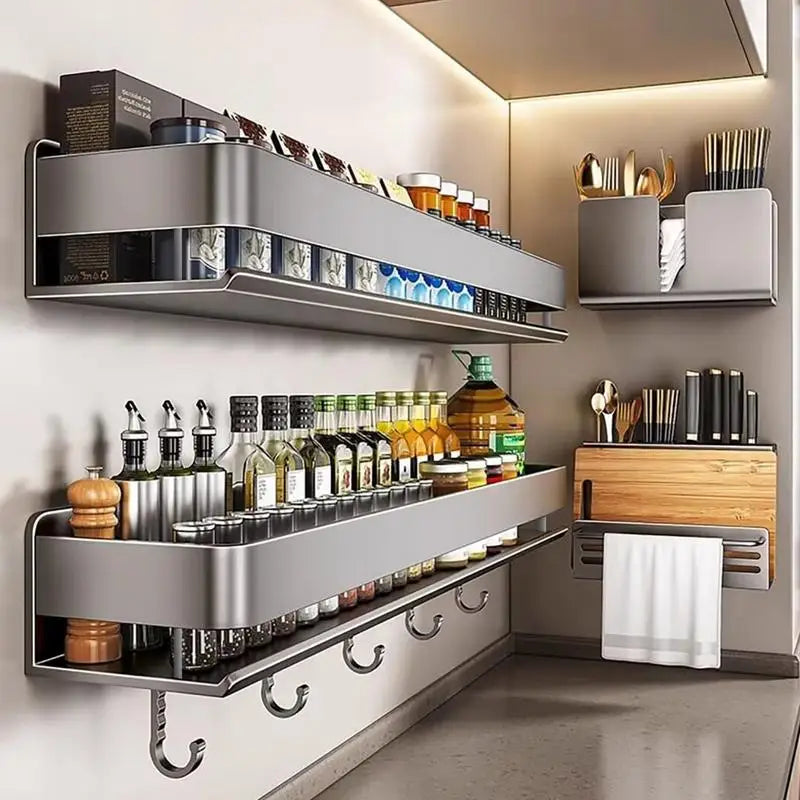 Aluminum Wall-Mounted Spices Rack - Multifunctional Shelf