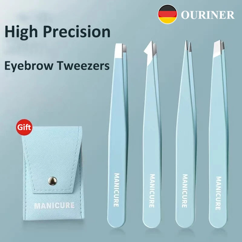 4 Pcs Colorful Eyebrow Tweezer Hair Beauty Fine Hairs Puller Stainless Steel Slanted Eye Brow Clips Removal Makeup Tools