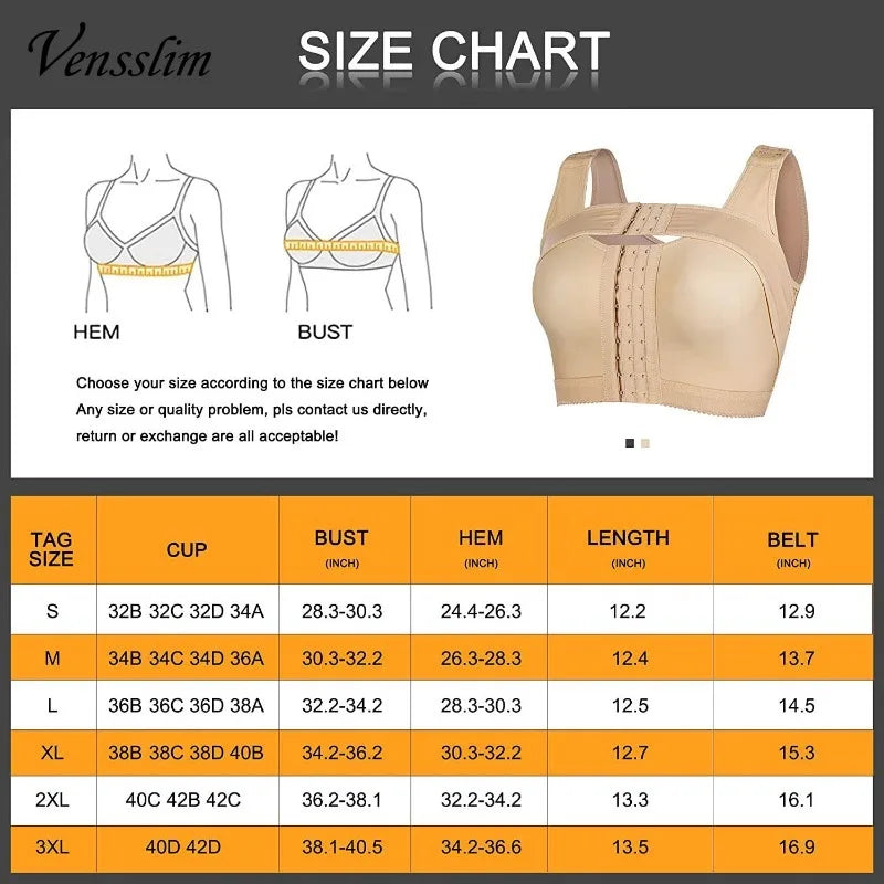 Womens Post-Surgery Front Closure Bra Posture Corrector Body Shaper Compression Push Up Shapewear with Hooks