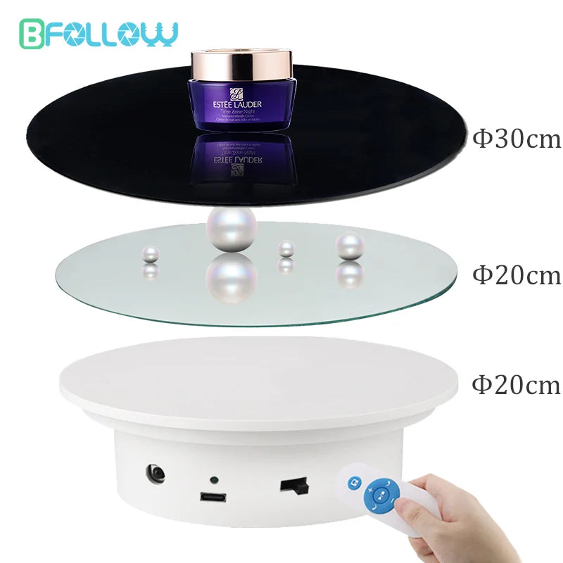 BFOLLOW 20/30/40cm Remote Control Turntable Electric Mirror Display Stand 360 Rotate Base Rechargeable for Photography Video