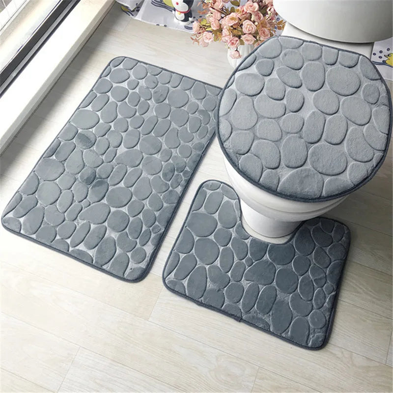 Soft Non Slip Cobblestone Absorbent Mat Set