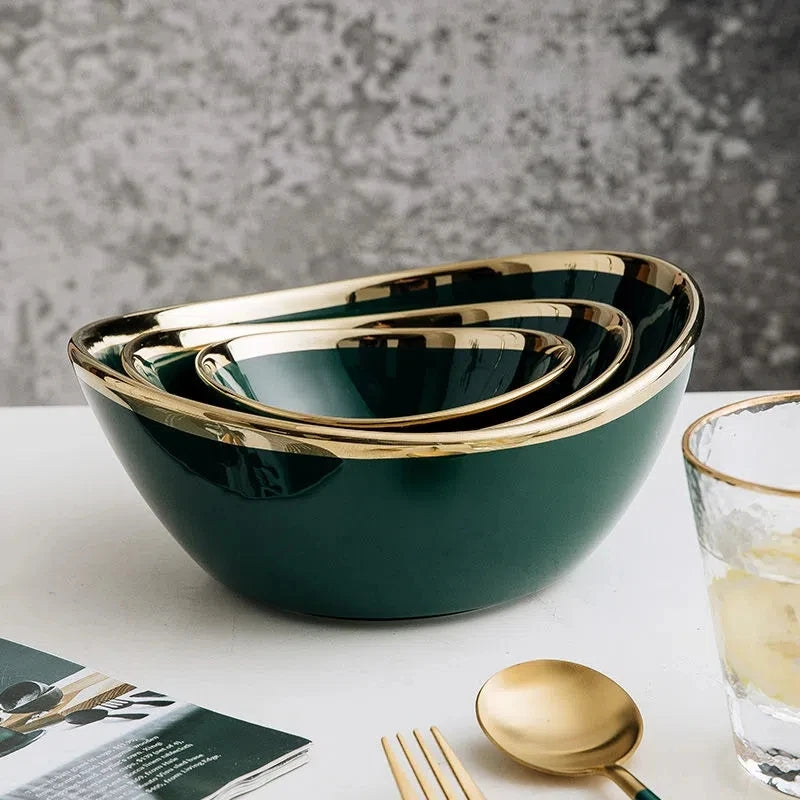 Nordic Ceramic Bowls In Gold Inlay - Creative Bowl Tray