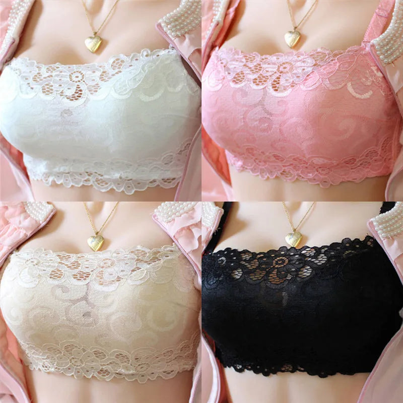 Bra Chest 3D Bra No Trace Anti-light Bra Cross Brazing Thick Section Girl's Strapless Bra With Anti Glare Lace Chest Bra