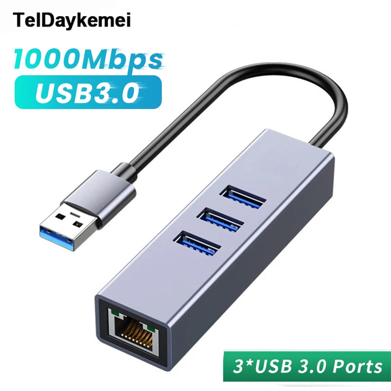 USB 3.0 HUB 1000Mbps 3 Ports USB 3.0 Type C HUB USB to Rj45 Gigabit Ethernet Adapter RTL8153 for MacBook Laptop Computer